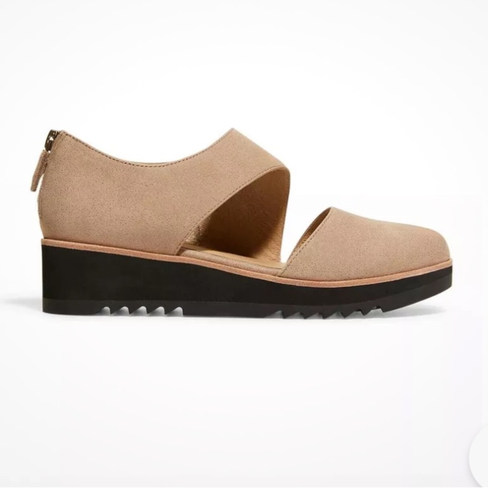 EILEEN FISHER 8 Match Cutout Platform Oxford Demi Wedge Shoes in Stone NEW